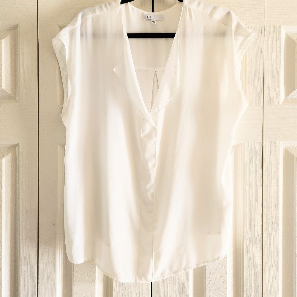DR2 Women's Off White Cap Sleeve Semi-Sheer Blouse Size Large